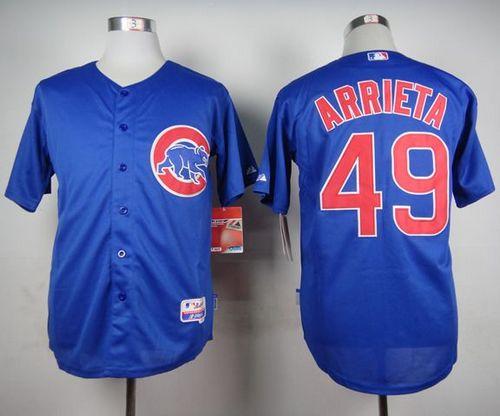 Cubs #49 Jake Arrieta Blue Alternate Cool Base Stitched MLB Jersey - Click Image to Close